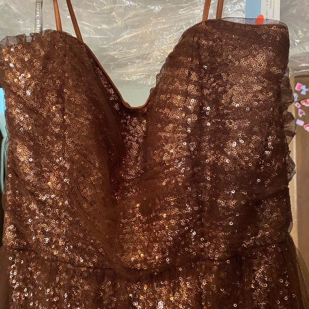 Sapphire by Alfredo Angelo/ size 8/ color root beer- bronze- sequins- NWT